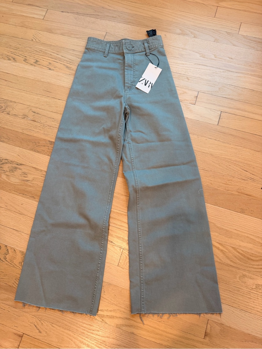 ZARA Olive Green Wide-Leg Casual Jeans - Picture 1 of 5
